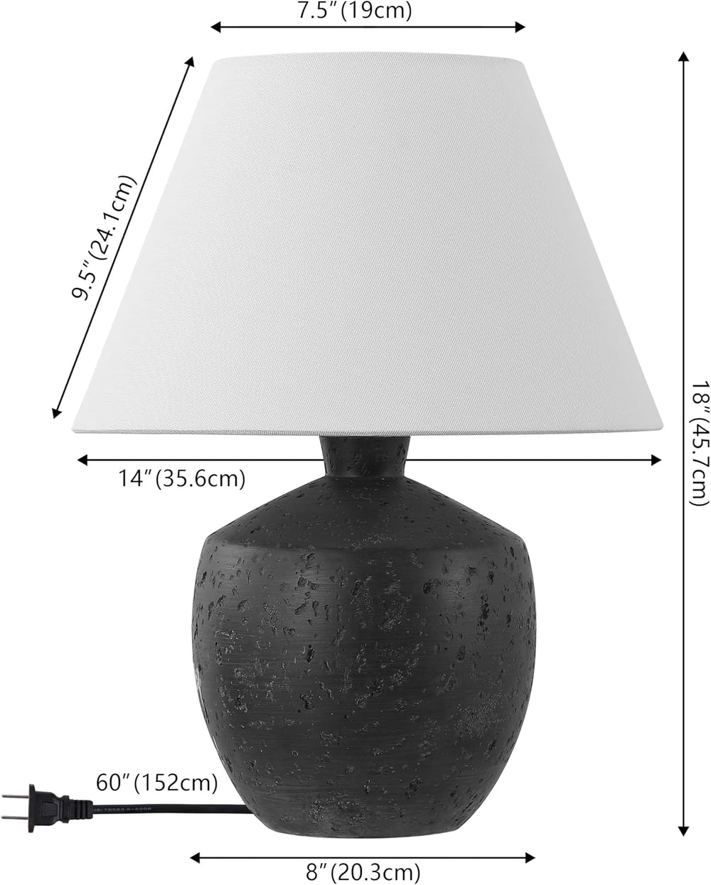 JONATHAN Y Myron 18" Concrete Effect Table Lamp, Black, Set of 2