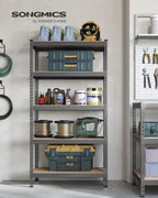 SONGMICS 5-Tier Storage Shelves, Load 2310 lb, Garage Storage, Boltless Assembly, Adjustable Shelving Unit, 17.7 x 35.4 x 70.9 Inches, for Study Shed Basement, Gray and Natural Beige UGLR450G01