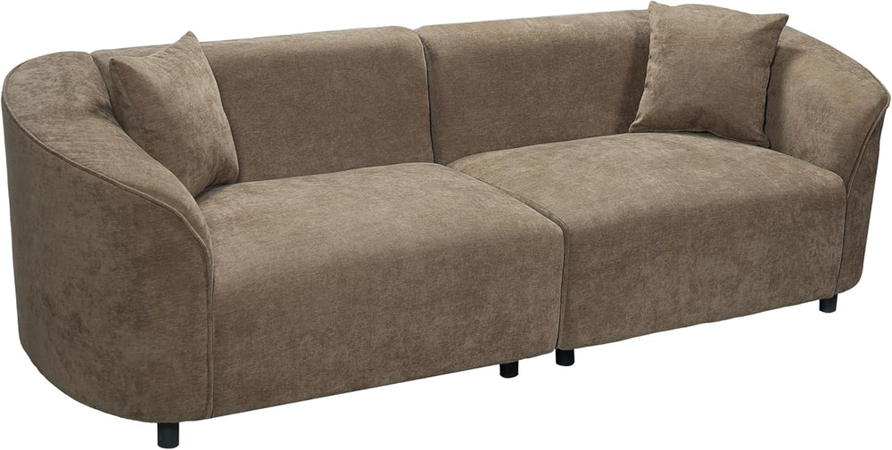 87" Curved Contemporary Sofa in Brown: Plush Seating, Streamlined Design...