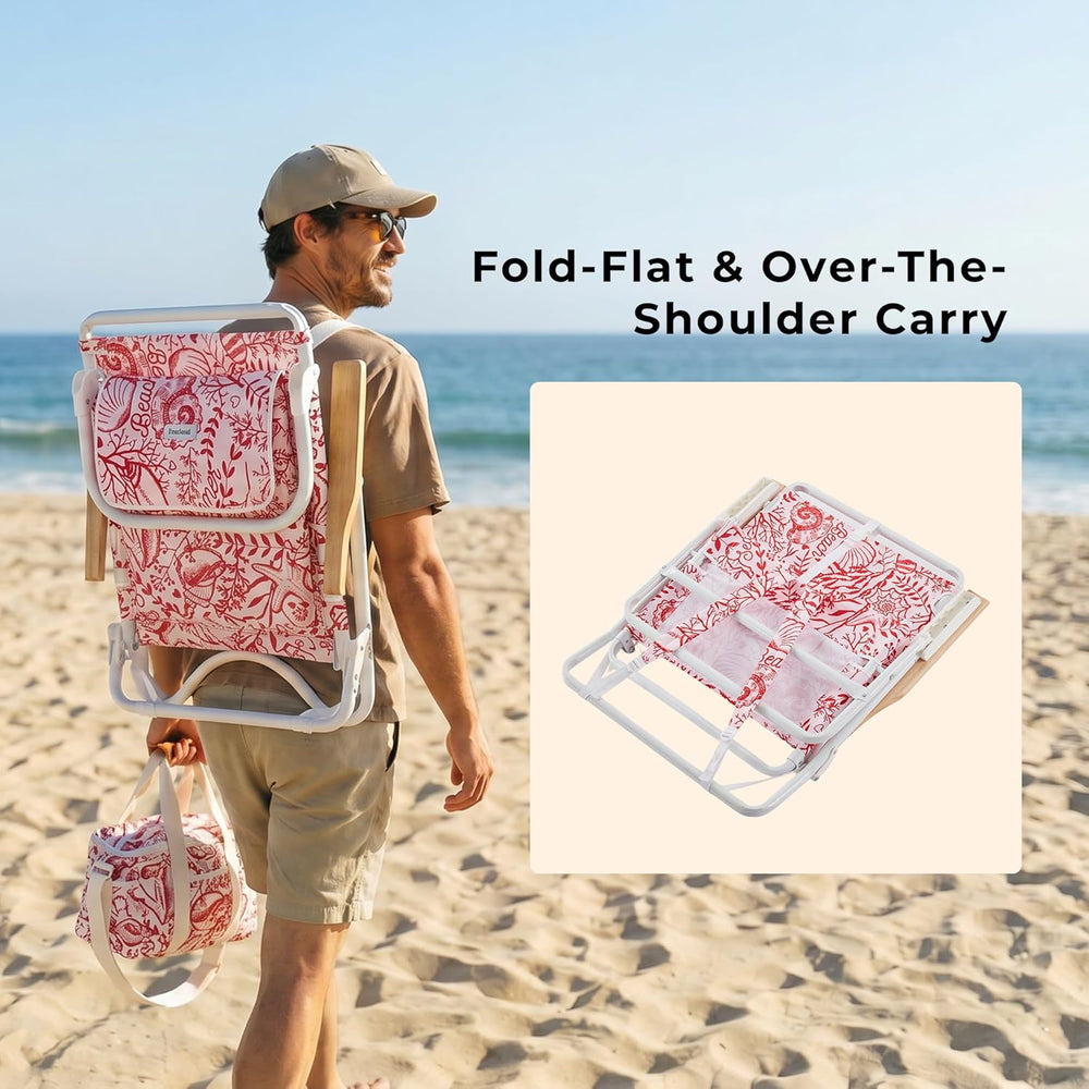 5-Position Low Beach Chair, Portable Lightweight Folding Beach Chair with Woo...