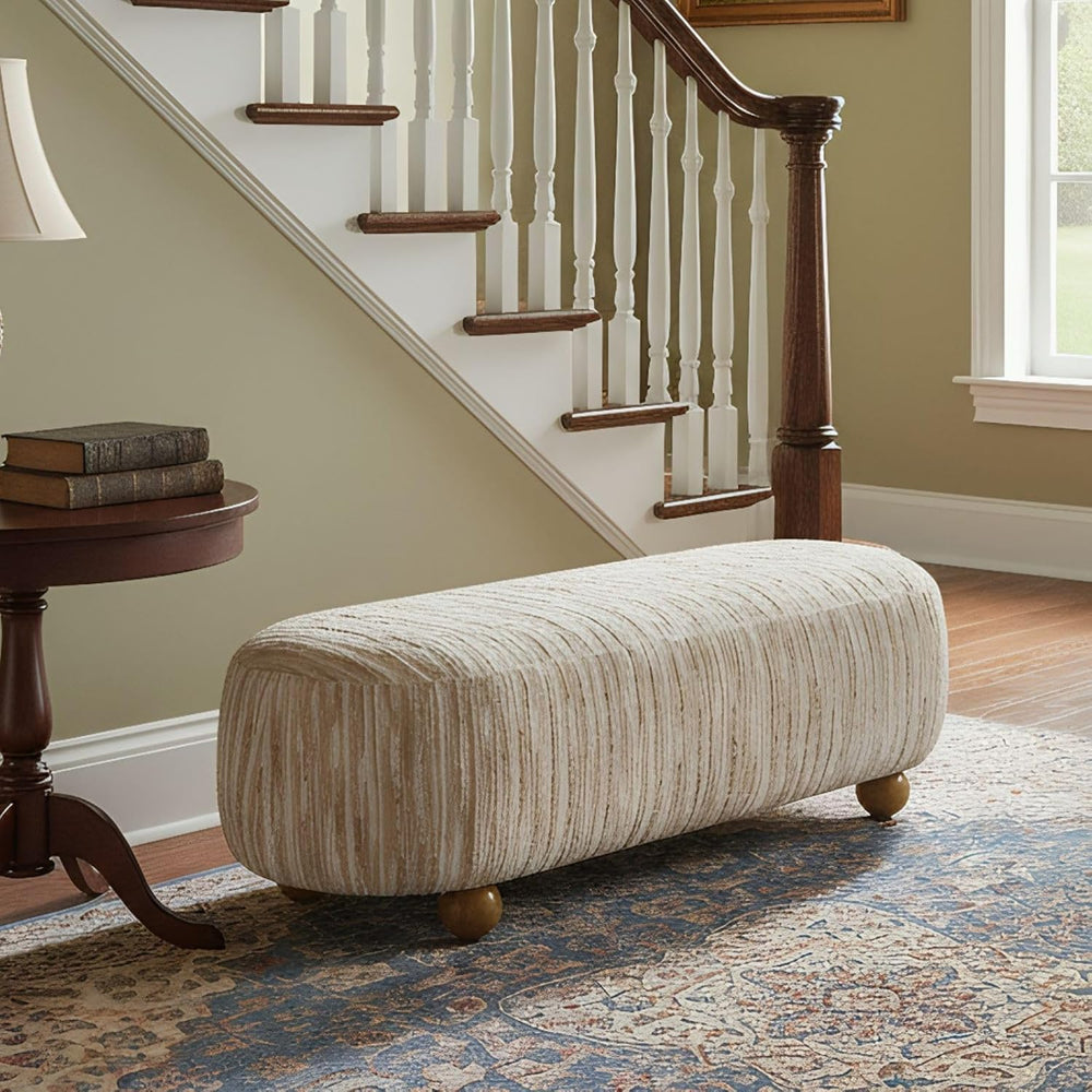 Hyfirm 54" Oatmeal Linen Upholstered Bench – Beige End of Bed Ottoman wi...