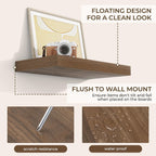 RICHFOCUS 16Inch Floating Shelves for Wall 2 Pack Shelves for Bedroom|Kitchen|Bathroom Wall Mounted Rustic Wood Floating Shelf with Invisible Brackets for Books|Storage|Decor, Walnut