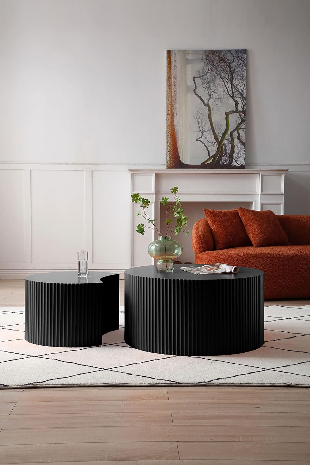32" Pre-Assembled MDF Nesting End Table, Nesting End Tables with Compact...