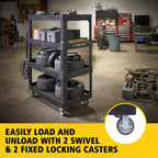 New Rubbermaid Commercial Products 4-Shelf Utility/Service Quad Cart, Heavy Duty Large, Lipped Shelf, Ergonomic Handle, 700 lbs. Capacity, for Warehouse/Garage/Cleaning/Manufacturing (2128657) Black