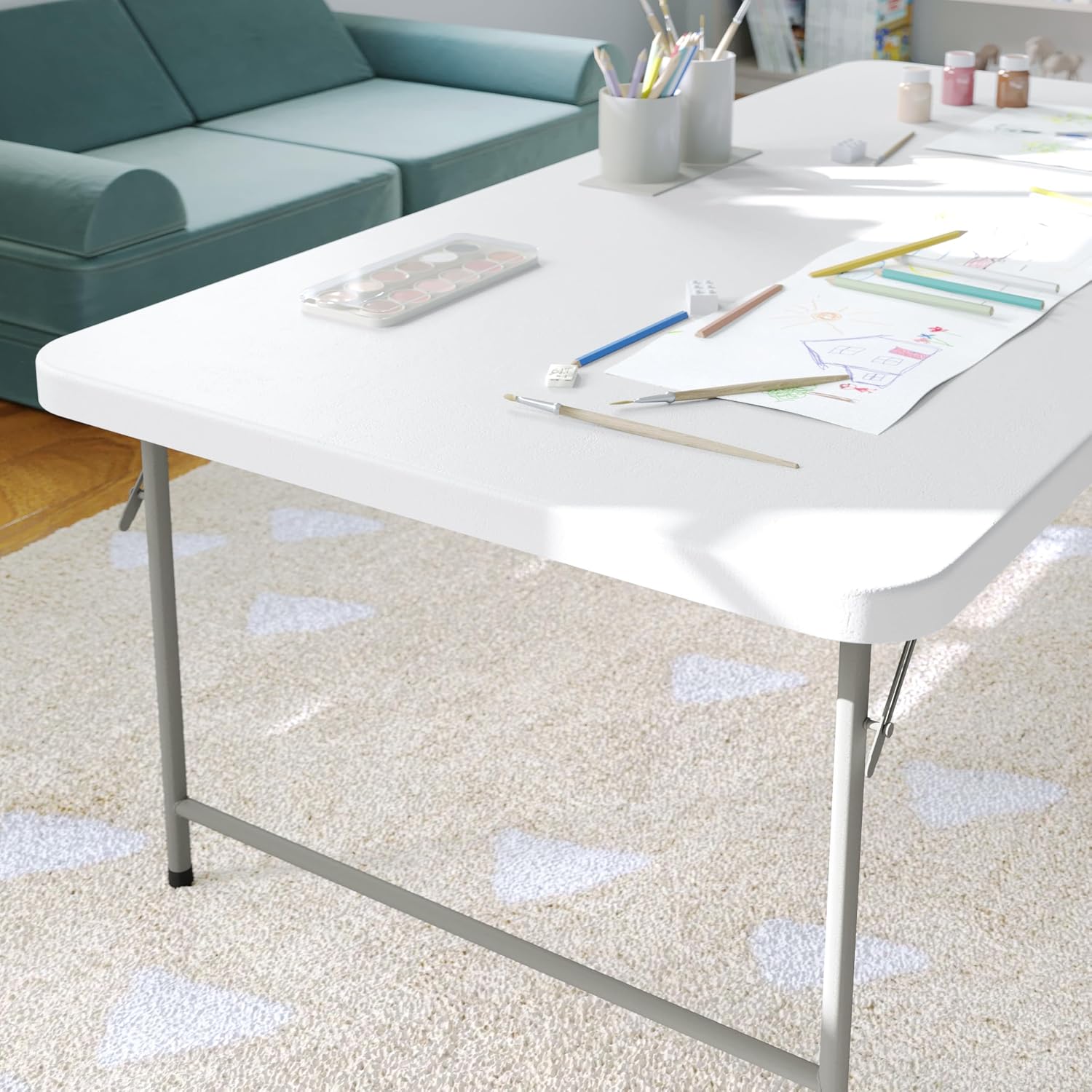 BizChair 4.93-Foot Kid's Granite White Plastic Folding Table
