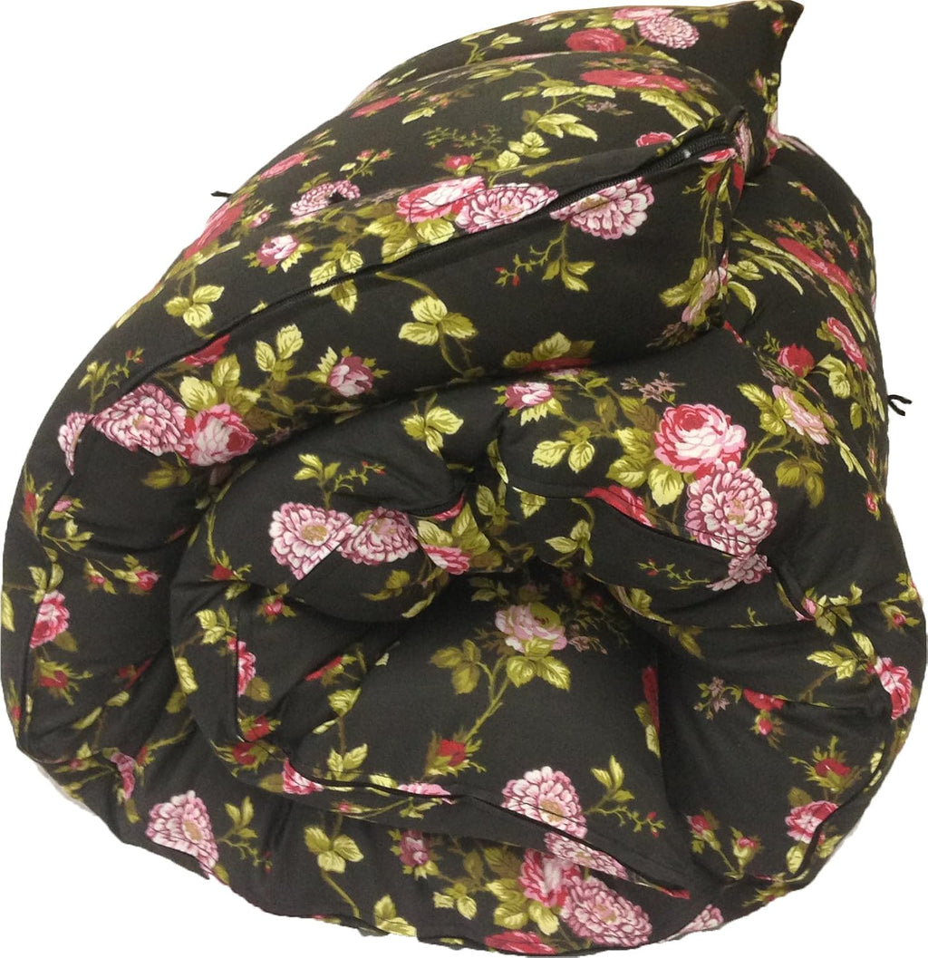 D&D Futon Furniture Queen Size Rose Black Traditional Japanese Floor Futon Mattresses, Cotton Battings/Foam/Polyester Batting, Shikifuton, 80 x 60 x 3 in Thick