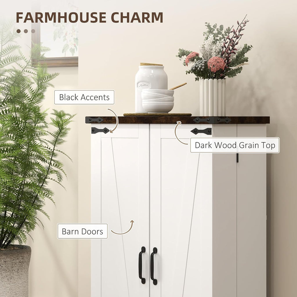 HOMCOM 41" Kitchen Pantry Cabinet Farmhouse Storage Cabinet Doors White | Freestanding, 2 Adjustable Shelves, 8 Door Shelves