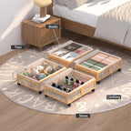 Under Bed Storage Containers with Wheels, Larger Bamboo Wood Under Furniture Storage Containers with Dust Bags，Rolling for Shoes Clothes