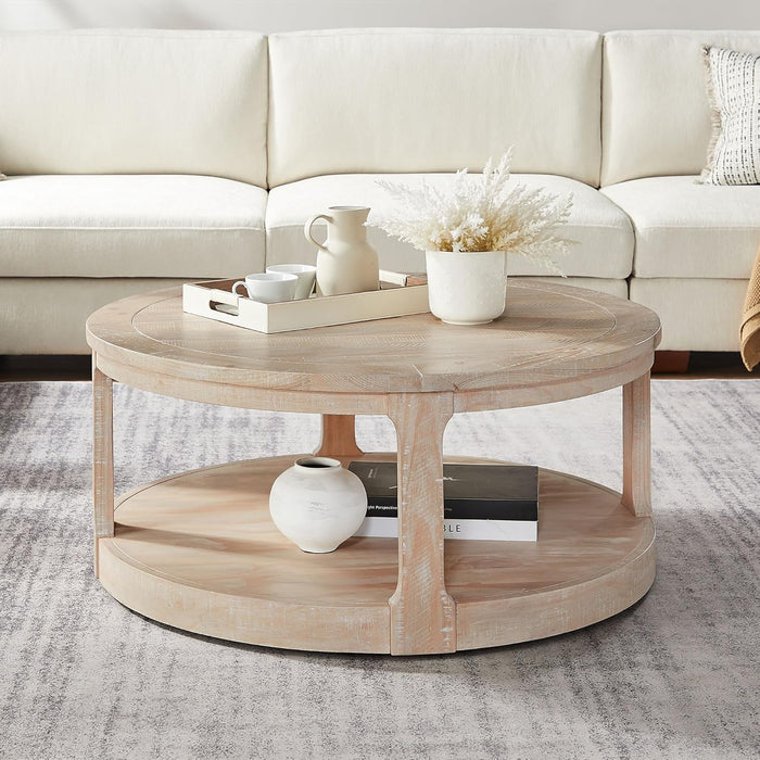 WILLIAMSPACE Round Nesting Coffee Table Set of 3, Mid Century Rustic Farmhouse Solid Wood Coffee Tables Center Table for Living Room Apartment, ø40 + ø24 + ø17.56 (Oak)