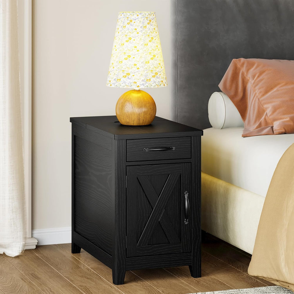 IRONCK End Table with Charging Station, Narrow Side Table for Living Room, Fa...