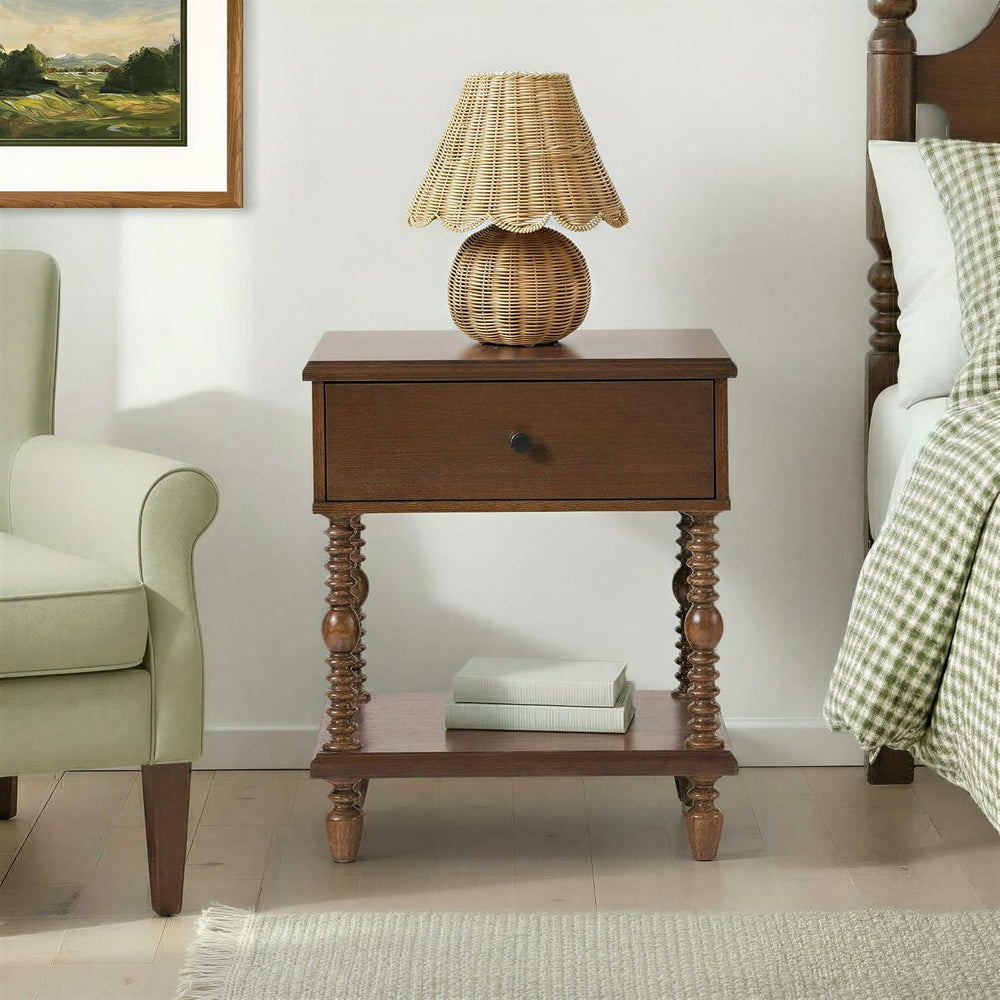 Walker Edison Easy Assembly Wood 1 Drawer Spindle Nightstand - Dark Brown