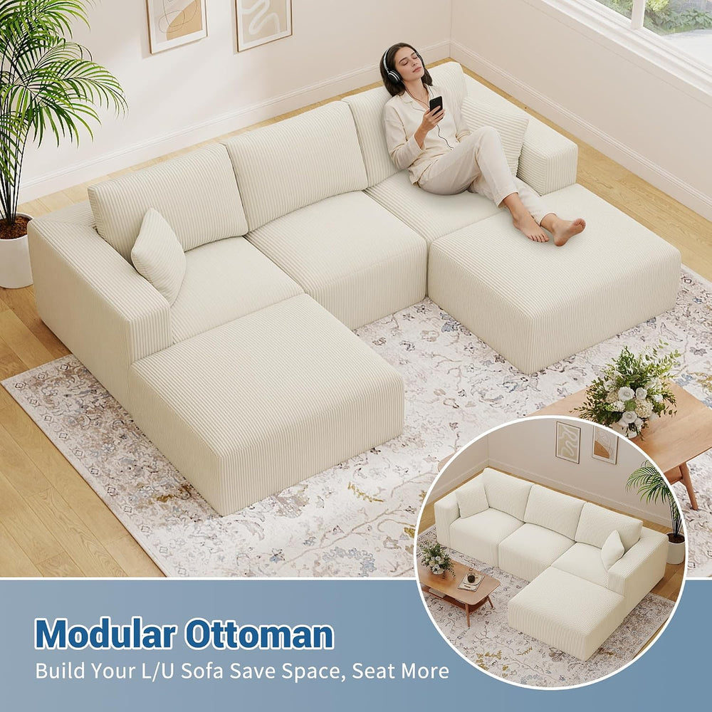 40" Oversized Square Corduroy Ottoman Pouf - Poofy Soft Foot Rest with F...