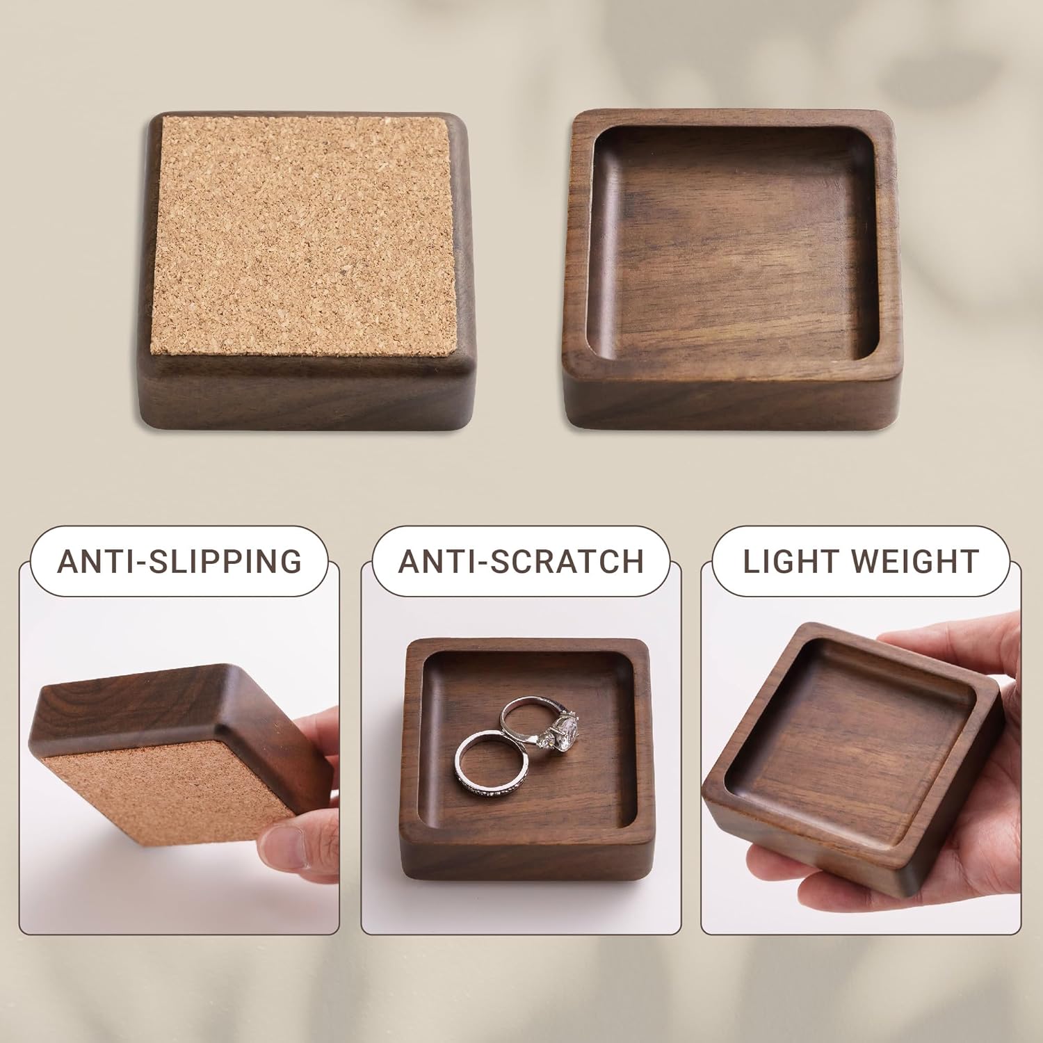 Walnut Wood Ring Holder, Engraved Jewelry Dish and Storage Tray, Unique Gift for Her, Valentine’s Day Gift