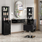 BARBsocial Reusable Salon Station for Hair Stylist, Barber Station with 3 Hot Tool Holders & Hair Storage with Shelves - Salon, Spa Furniture - Black