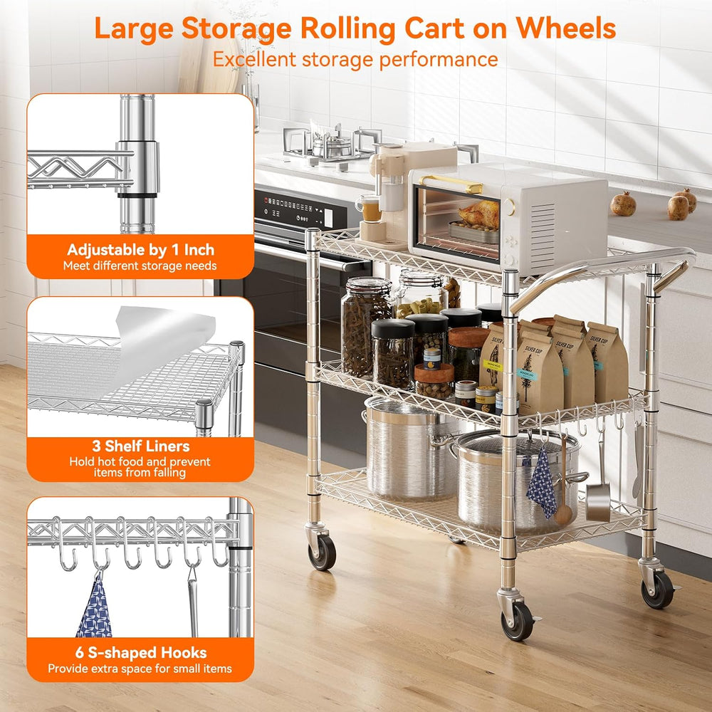 NTE 3 Tier Heavy Duty Rolling Utility Cart on Wheels, 990Lbs Capacity Rolling...
