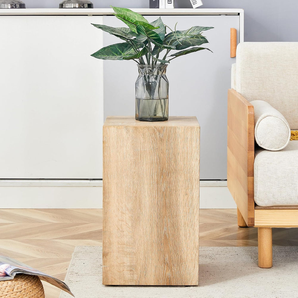 Natural Wood Marble Texture Side Table, MDF End Table, 11.8 x 11.8 x 19.6 Inc...