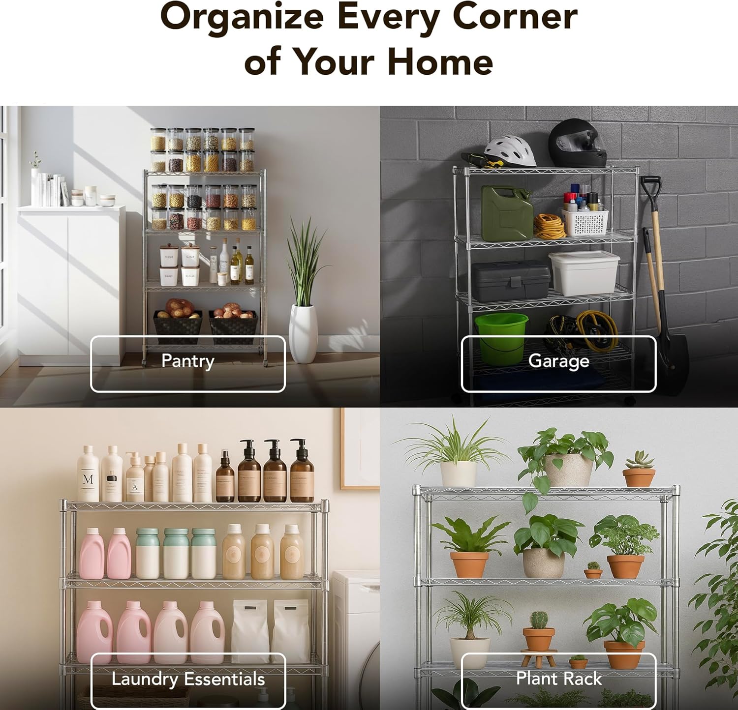Displays By Jack 4 Tier Wire Shelving Unit Storage Rack, Metal Heavy Duty Utility Organization Units for Products Plant Standing Shelf, Pantry, Garage, Shelf Stand, Black, 14" W x 30" L X 48" H