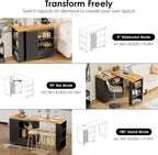 66'' Rolling Kitchen Island with 360° Swivel Tabletop Mobile Kitchen Island with Power Outlet Rotating Kitchen Islands with Storage Cabinets Wood Kitchen Island Table for Kitchen, Bar, Dining Room