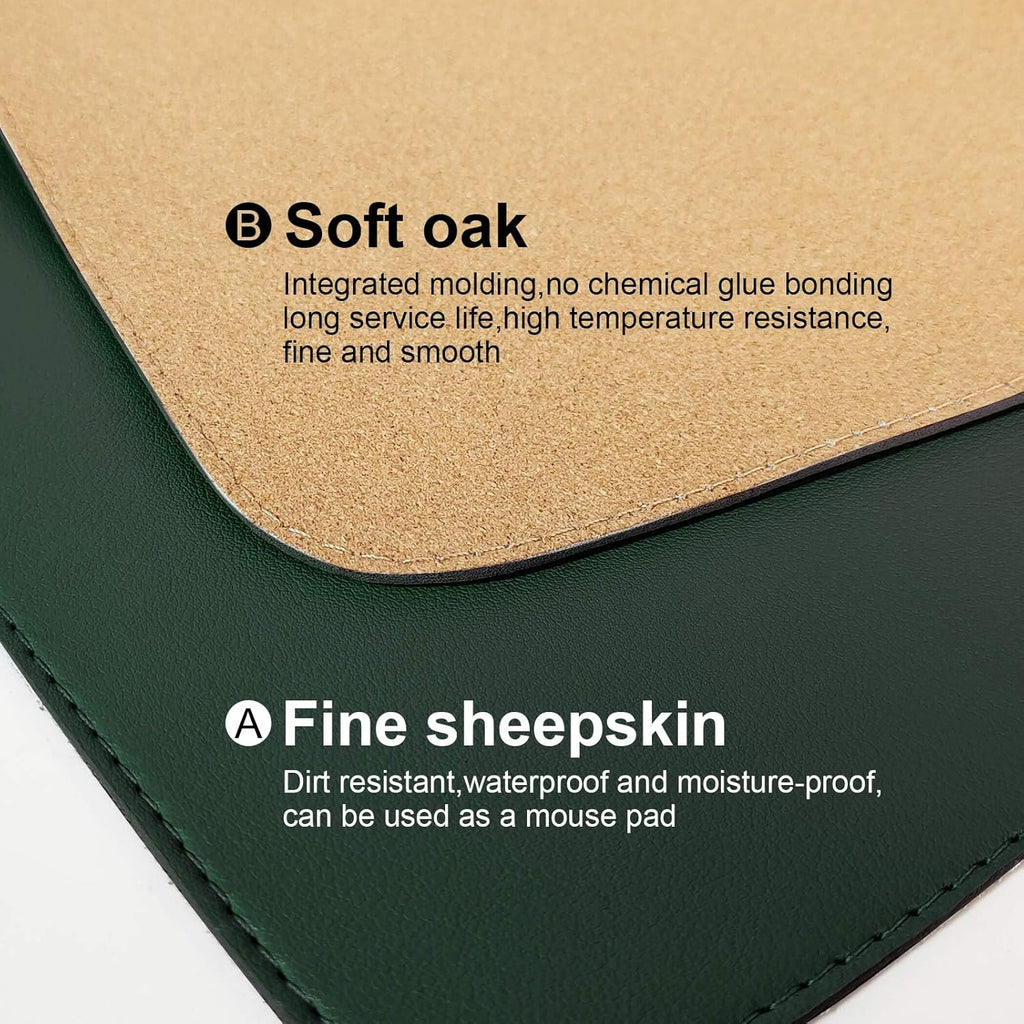 DAWNTREES Dual Sided Desk Mat,Leather Desk Pad,Cork Desk Mat Protector,with PU Leather Valet Tray Organizer,Large Mouse Pad,Desk Writing Pad for Office and Home(Dark Green 31.5"x15.8")