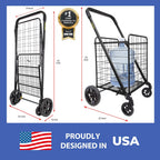 dbest products Cruiser Cart Deluxe 2 Shopping Grocery Rolling Folding Laundry Basket on Wheels Foldable Utility Trolley Compact Lightweight Collapsible, Black