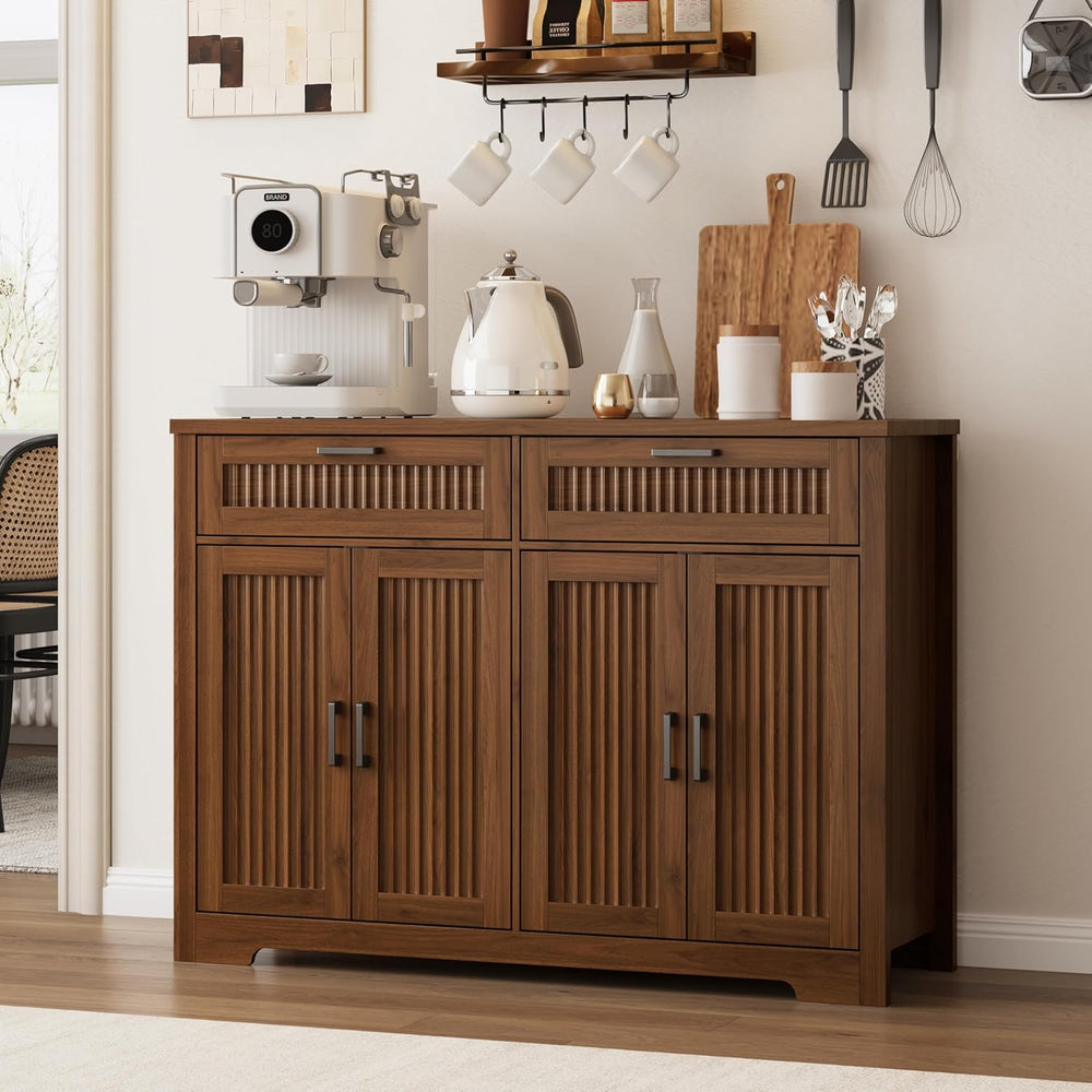 Buffet Cabinet with 2 Storage Drawers, Farmhouse Coffee Bar Table with Storag...