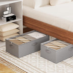 10 Inch 2 Pack Under Bed Storage Containers, 10 Inch Tall Underbed Clothes Storage Organizer Bin with Clear Window，Foldable Box Basket for Clothes, Closet, Bed Sheets and Blankets Gray