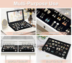 Jenseits Earring Organizer Tray, Earring Box with Clear Lid 80 Slots Velvet Drawer,Earring Tray with Lock, Jewelry Display Case for Women Girls, Black