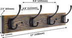 IBosins Wall Mounted Coat Rack, Entryway Hanging , Metal Wood Rack with 4 Black Literary Rustic Hooks Rail for Scarf, Bag, Towel, Key, Cap, Cup, Hat (Brown)