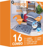 16 Pack Travel Vacuum Bags For Luggage,Carry-on Size Vacuum Seal Bags for Luggage and Suitcase Compression, Space Saver for Clothes and Clothing Organization
