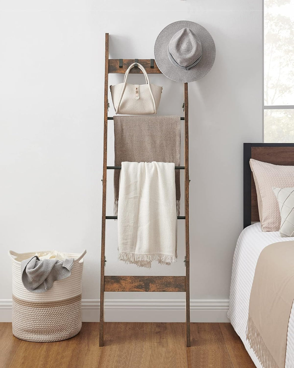Hzuaneri Blanket Ladder for Living Room, Decorative Quilt Rack with 4 Removab...