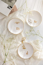 COLLECTIVE HOME - Ceramic Jewelry Tray, Decorative Trinket Dish for Rings Earrings Necklaces Bracelet Watch Keys, Birthday Mother's Day Christmas Gift for Women, 4.75", White Surface (D)