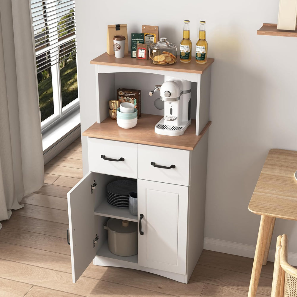 Freestanding Kitchen Pantry with Dawer & Shelf, Double Door, Rectangular ...