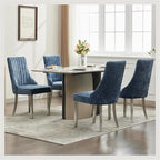 Dining Chairs Set of 6，Modern Channel Tufted Upholstered Dining Chairs with Silver Stainless Steel Legs, Comfortable Chenille Fabric Kitchen Chairs for Dining Room (Blue, 6pc)
