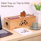 Extra Large Cable Management Box with Lid, Bamboo Cable Box for Cords, Power Strips or Surge Protectors, Hide Loose Wires Behind TVs, Home, Computers, Office Desks by HTB