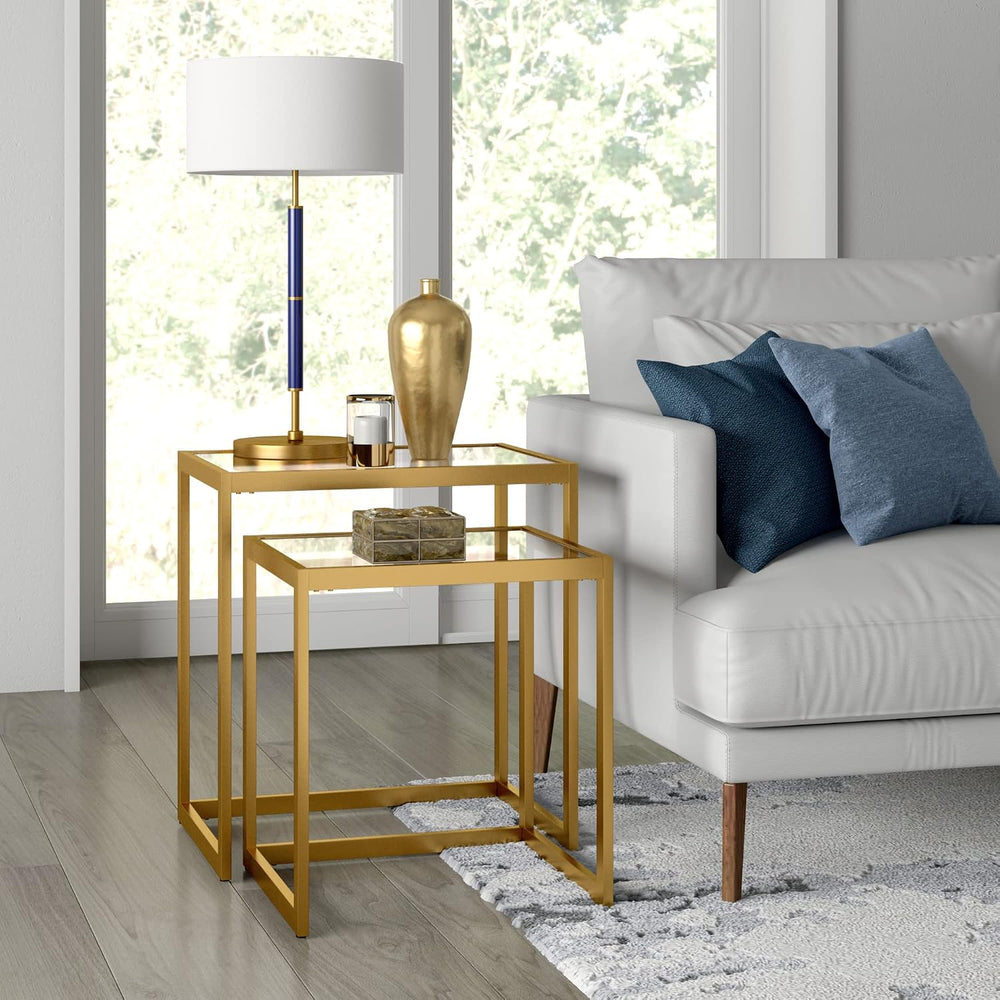 Henn&Hart Rectangular Nested Side Table in Brass, Table for Living Room, ...
