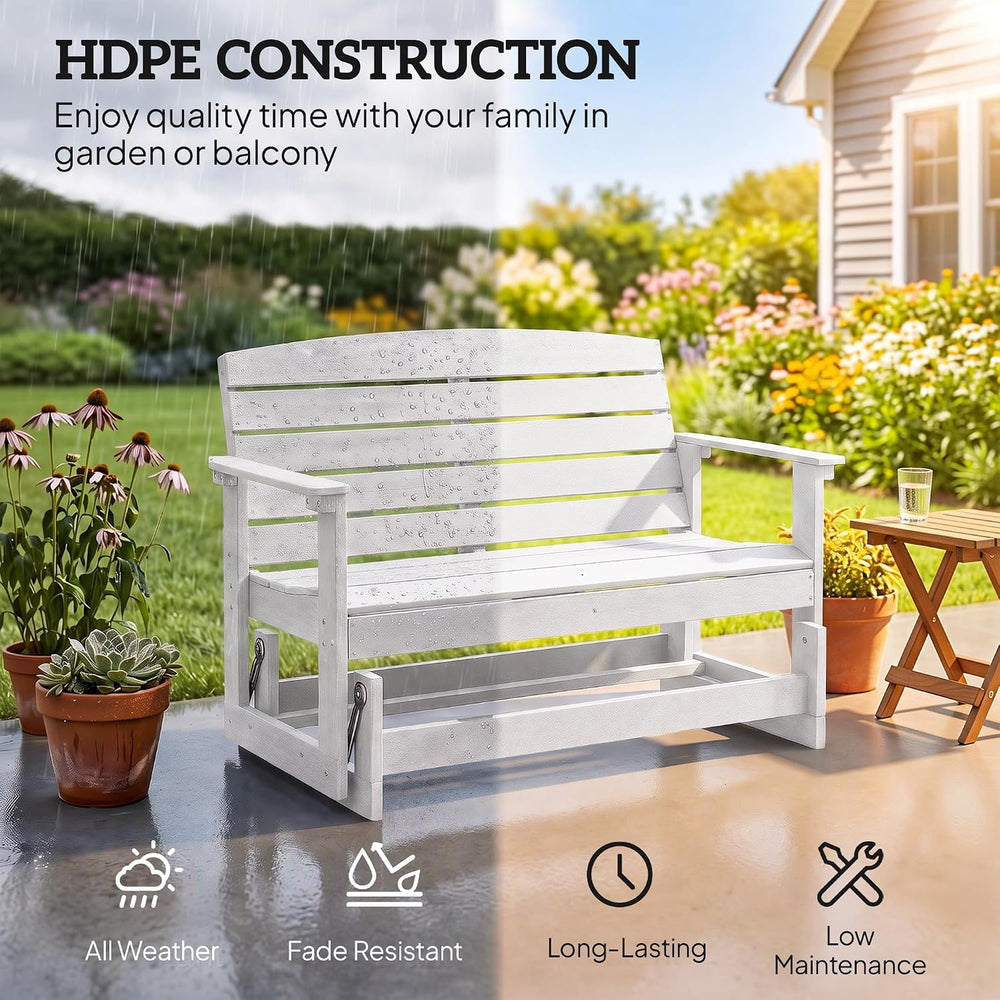 Outsunny 2-Person Outdoor Glider Bench HDPE Weather Resistant White