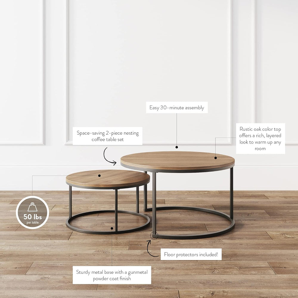 Nathan James Stella Round Modern Nesting Coffee (Set of 2), Stacking Living R...