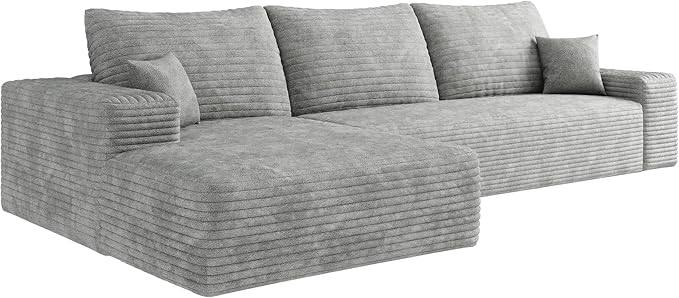 Eafurn Oversized L-Shaped Modular Sectional Sofa with Chaise, Fluffy Corduroy Upholstered Boneless Couch with Deep Seat, Minimalist Flexible Combination for Living Room | Breathable material, Full Foam, Anti-slip