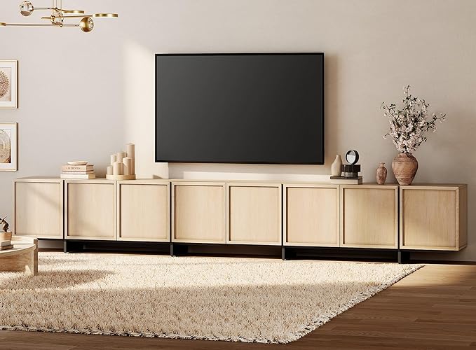 WAMPAT Modern TV Stand for 32-110 inch TVs, Wood Entertainment Center with St...
