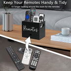 Remote Control Holder, 2 Slot TV Remote Holder& Desk Organizer with Drawers, Remote Organizer Caddy for Table, Wooden Remote Box for Nightstand,Media Storage Box for Living Room, Bed (Black)