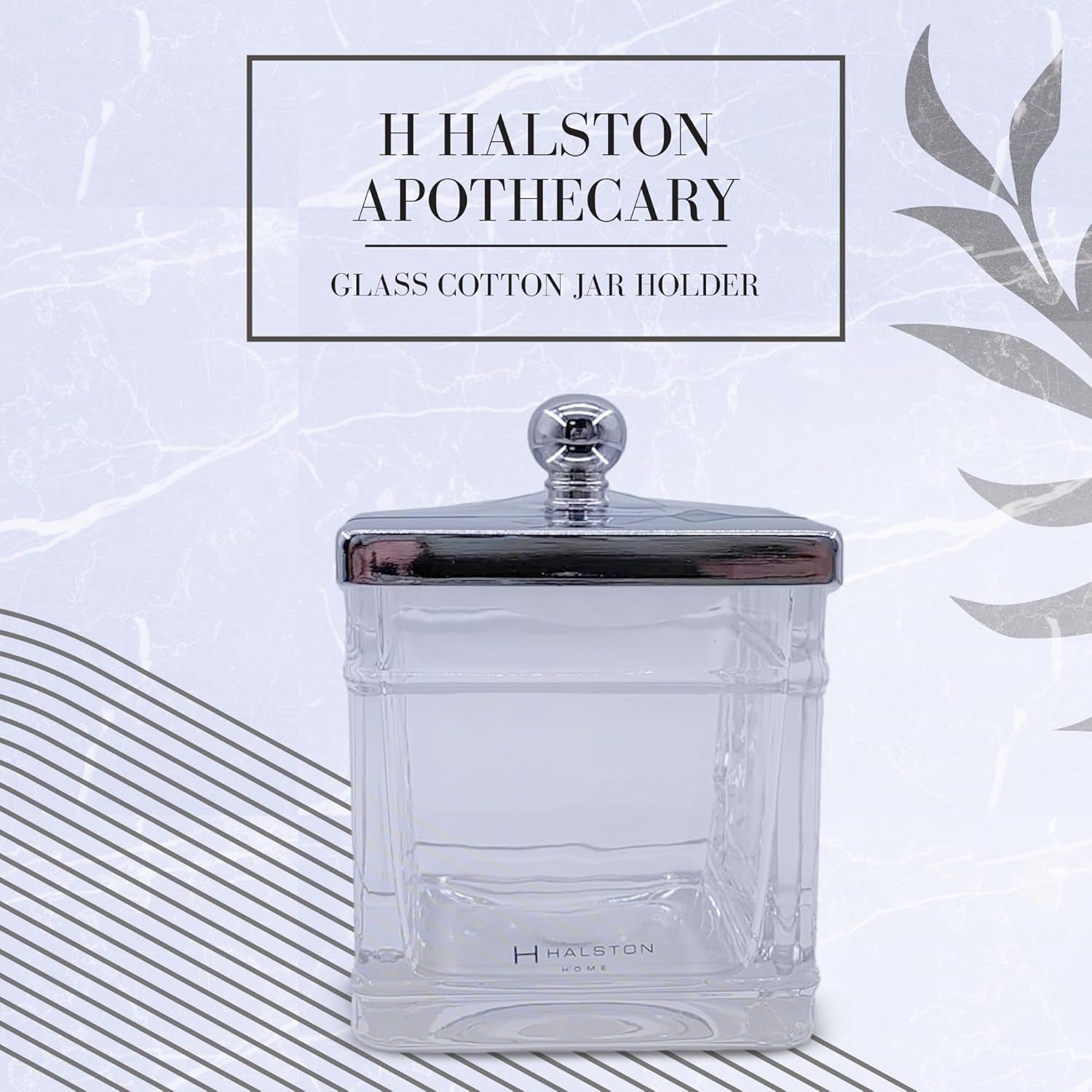 Apothecary Glass Cotton Jar Holder Silver Stainless Steel Lid, Elegant Bathroom Storage Canister for Qtips, Cotton Balls, Floss, Makeup Organizer, Vanity Bathroom Organization