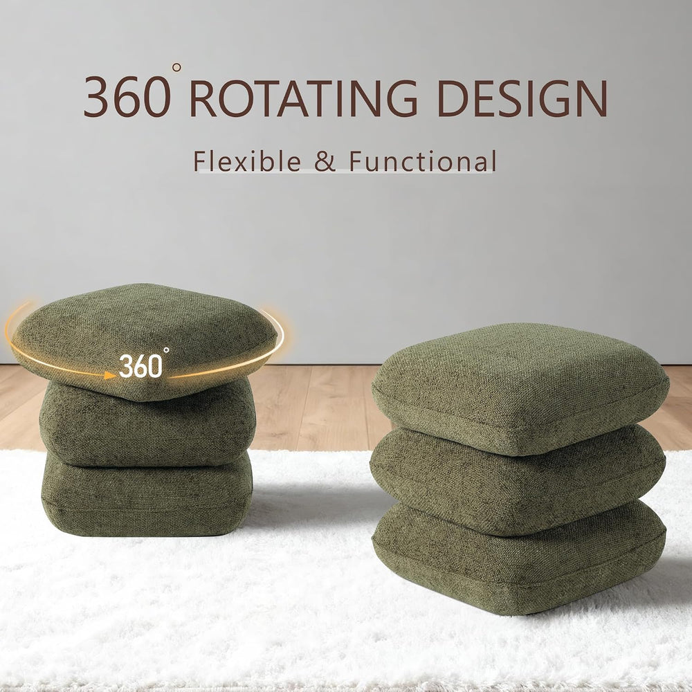 Get Set Style 360° Swivel Linen Ottoman, Modern Upholstered Foot Stool, Multi...