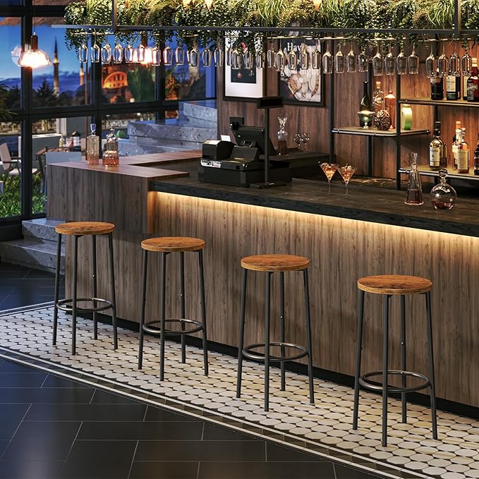 HOOBRO Bar Stools, Set of 4 Bar Chairs, Kitchen Round Height Stools with Foot...