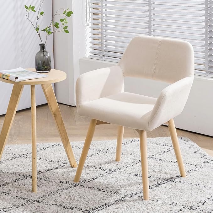 Mid Century Modern Dining Chairs Set of 6 & 4 & 2 Comfy Accent Chair Upholstered Kitchen Dining Living Room Chairs for Bedrooms Waiting Room Home Arm Desk Chair No Wheels (Beige, 6)