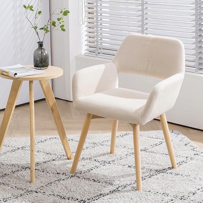 Mid Century Modern Dining Chairs Set of 4 & 2 & 6 Comfy Accent Chair Upholstered Kitchen Dining Living Room Chairs for Bedrooms Waiting Room Home Arm Desk Chair No Wheels (Beige, 4)