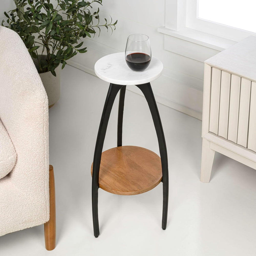 JONATHAN Y Ollie 24.5" Modern 2-Tier Round Drink Table, White Faux Marbl...