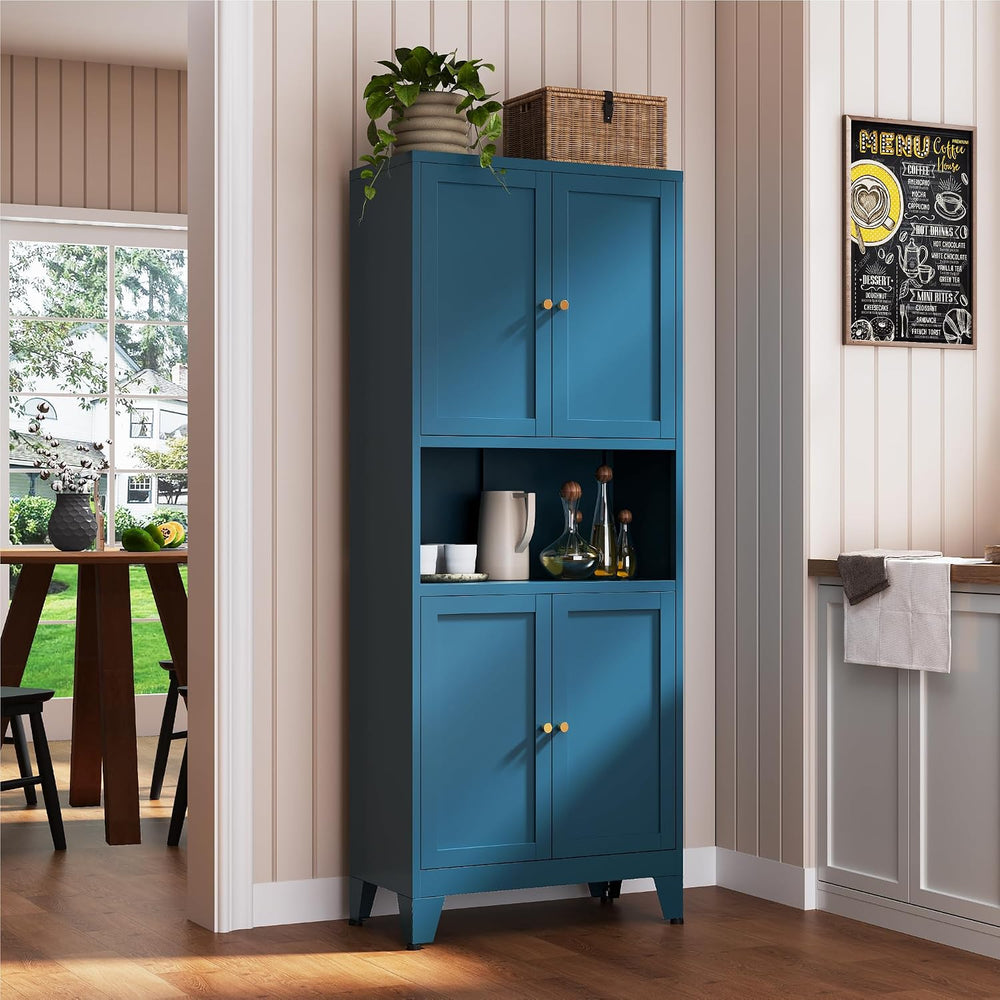 YAUWOH 69" Tall Metal Pantry Cabinet with Microwave Shelf, 4 Doors &...