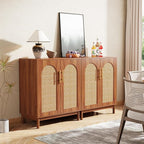 Tribesigns Set of 2 Rattan Sideboard Buffet with Storage, 59 Inch Accent Cabinet with Doors, Storage Cabinet for Dining Room, Living Room, Kitchen, Caramel Brown