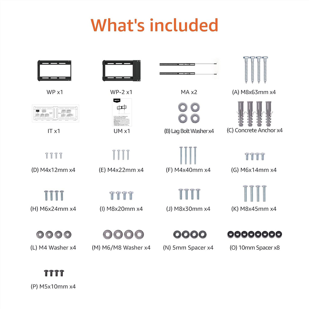 Amazon Basics Tilting TV Wall Mount with Horizontal Post Installation Leveling for 37" to 86" TVs, Wood Studs Compatible, Black