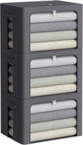 CYhom 3Pack Stackable Clothes Storage Bins - Oxford Frame Storage Box Foldable Clothing Storage Container Organizer Set with Clear Window & Carry Handles Large Capacity (Dark Gray, Large-66L)